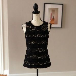 Black/nude professional lace tank blouse